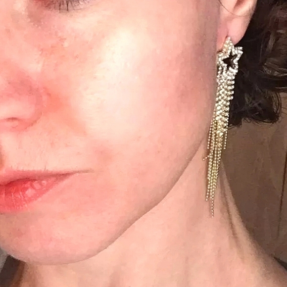 💖 Rhinestone Shooting stars tassel silver Statement formal dangle Earrings new - Picture 8 of 15